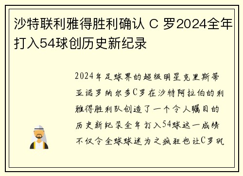 沙特联利雅得胜利确认 C 罗2024全年打入54球创历史新纪录 沙特联利雅得胜利确认 C 罗2024全年打入54球创历史新纪录